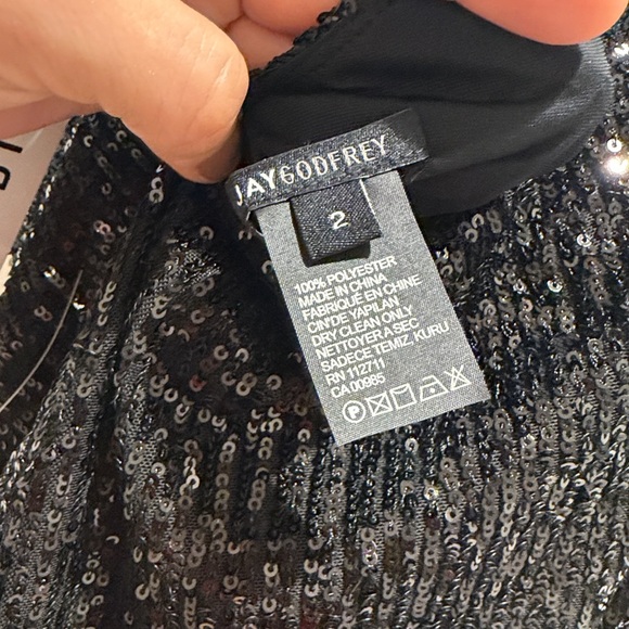 JAYGODFREY Black Sequin Cowlneck Mini Dress with Crisscross Back - Picture 2 of 6